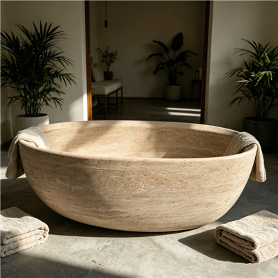 Vasca da bagno indipendente in travertino